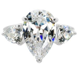Diamonique Pear Cut Cz Engagement Wedding Ring cocktail band Sterling Silver QVC